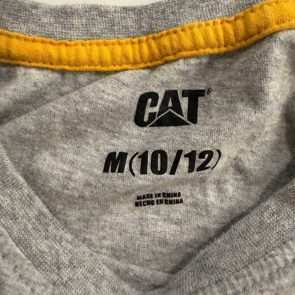 Kids CAT Caterpillar Gray Long Sleeve T Shirt Size M 10 12 Cotton - Picture 2 of 5